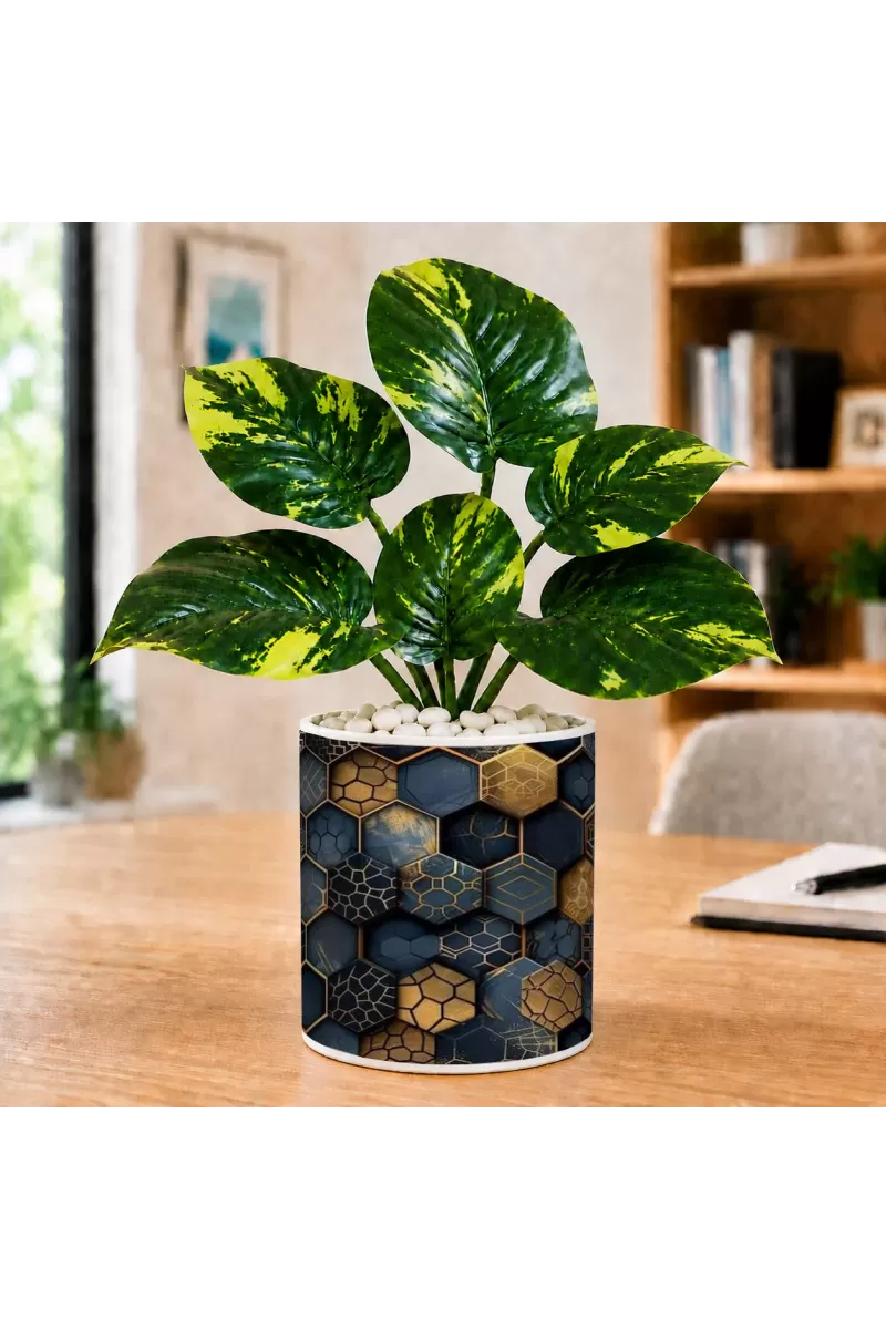 Artificial Tree Ceramic Photo Pot With White Stones 3x4 Inch (F165891)
