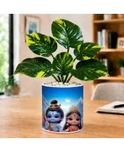 Artificial Tree Ceramic Photo Pot With White Stones 3x4 Inch (F165894)