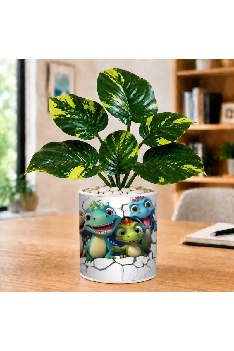 Artificial Tree Ceramic Photo Pot With White Stones 3x4 Inch (F165901)