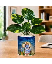 Artificial Tree Ceramic Photo Pot With White Stones 3x4 Inch (F165907)