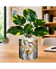 Artificial Tree Ceramic Photo Pot With White Stones 3x4 Inch (F165908)