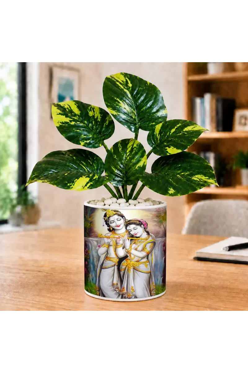 Artificial Tree Ceramic Photo Pot With White Stones 3x4 Inch (F165908)