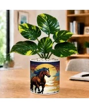 Artificial Tree Ceramic Photo Pot With White Stones 3x4 Inch (F165912)