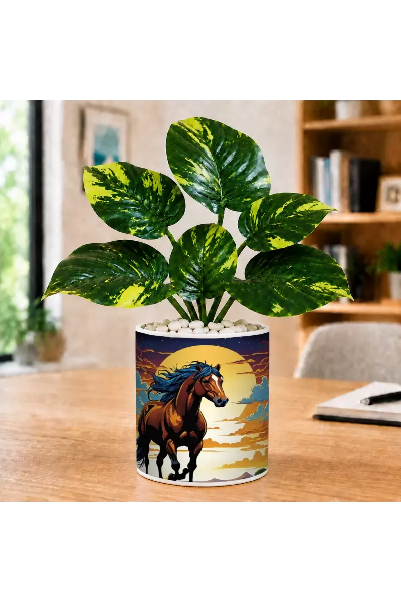 Artificial Tree Ceramic Photo Pot With White Stones 3x4 Inch (F165912)