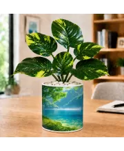 Artificial Tree Ceramic Photo Pot With White Stones 3x4 Inch (F165915)