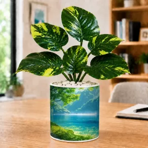 Artificial Tree Ceramic Photo Pot With White Stones 3x4 Inch (F165915)