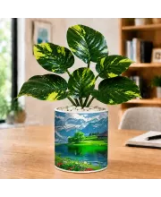 Artificial Tree Ceramic Photo Pot With White Stones 3x4 Inch (F165917)