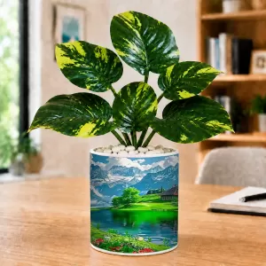 Artificial Tree Ceramic Photo Pot With White Stones 3x4 Inch (F165917)