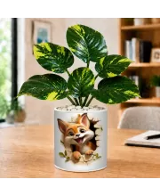 Artificial Tree Ceramic Photo Pot With White Stones 3x4 Inch (F165918)