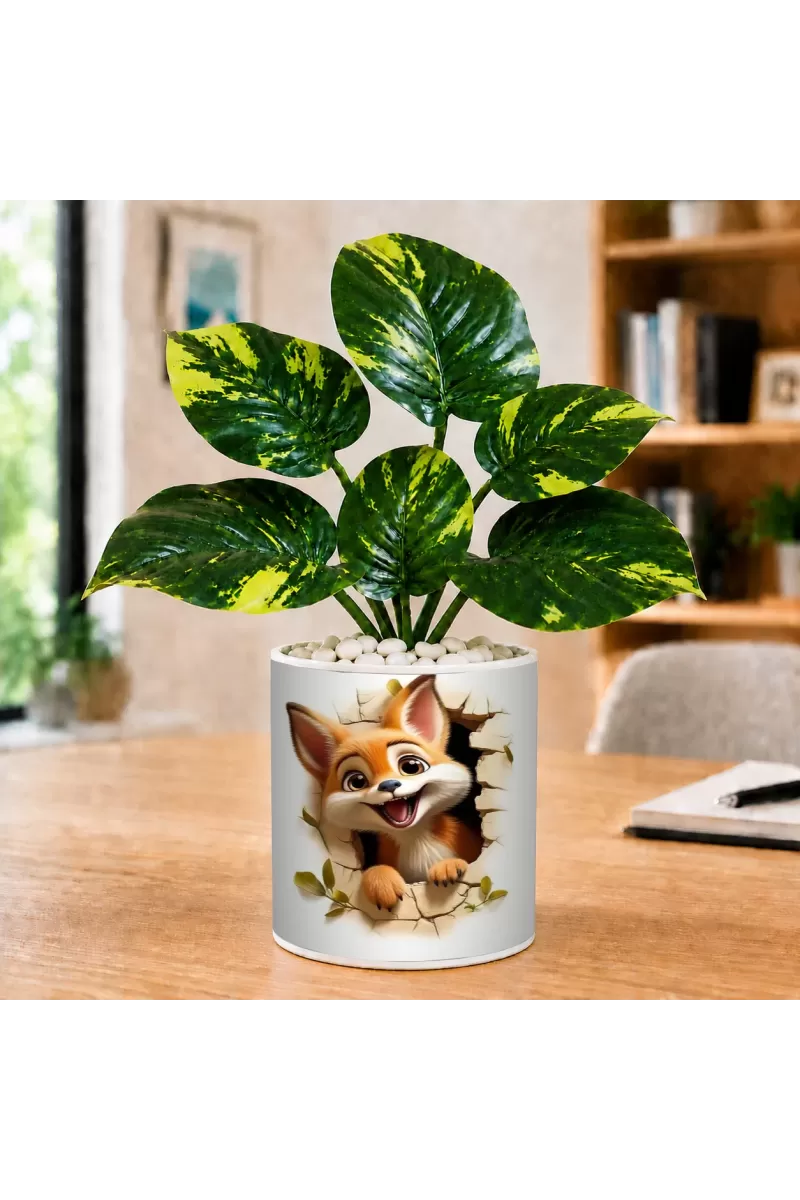 Artificial Tree Ceramic Photo Pot With White Stones 3x4 Inch (F165918)