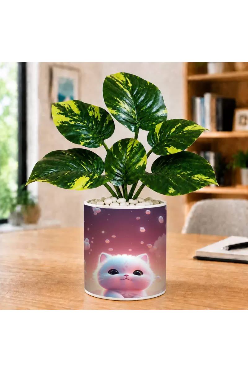 Artificial Tree Ceramic Photo Pot With White Stones 3x4 Inch (F165921)