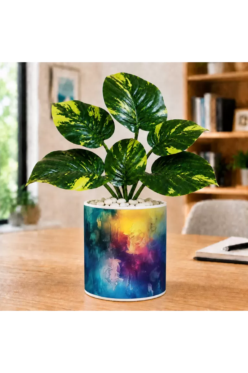 Artificial Tree Ceramic Photo Pot With White Stones 3x4 Inch (F165924)
