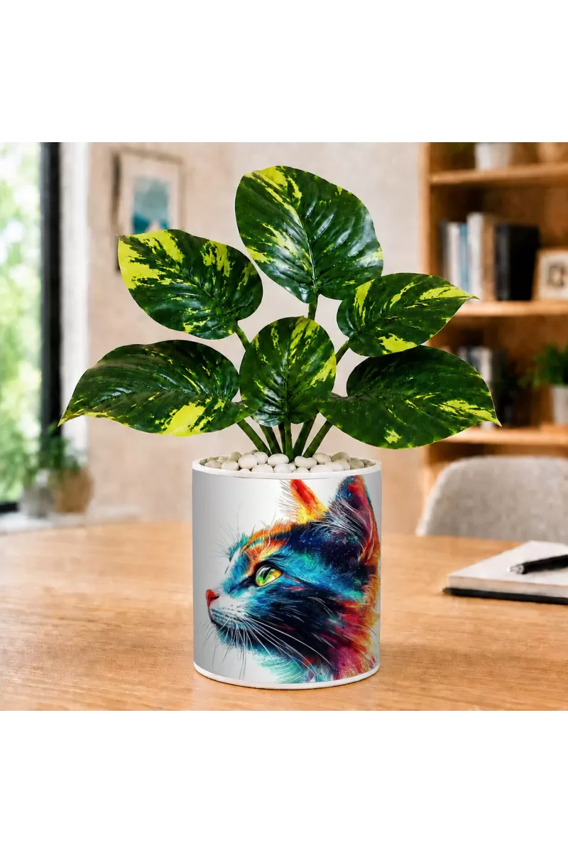 Artificial Tree Ceramic Photo Pot With White Stones 3x4 Inch (F165925)