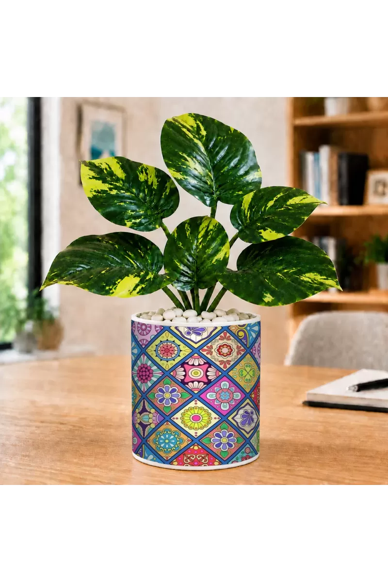 Artificial Tree Ceramic Photo Pot With White Stones 3x4 Inch (F165926)