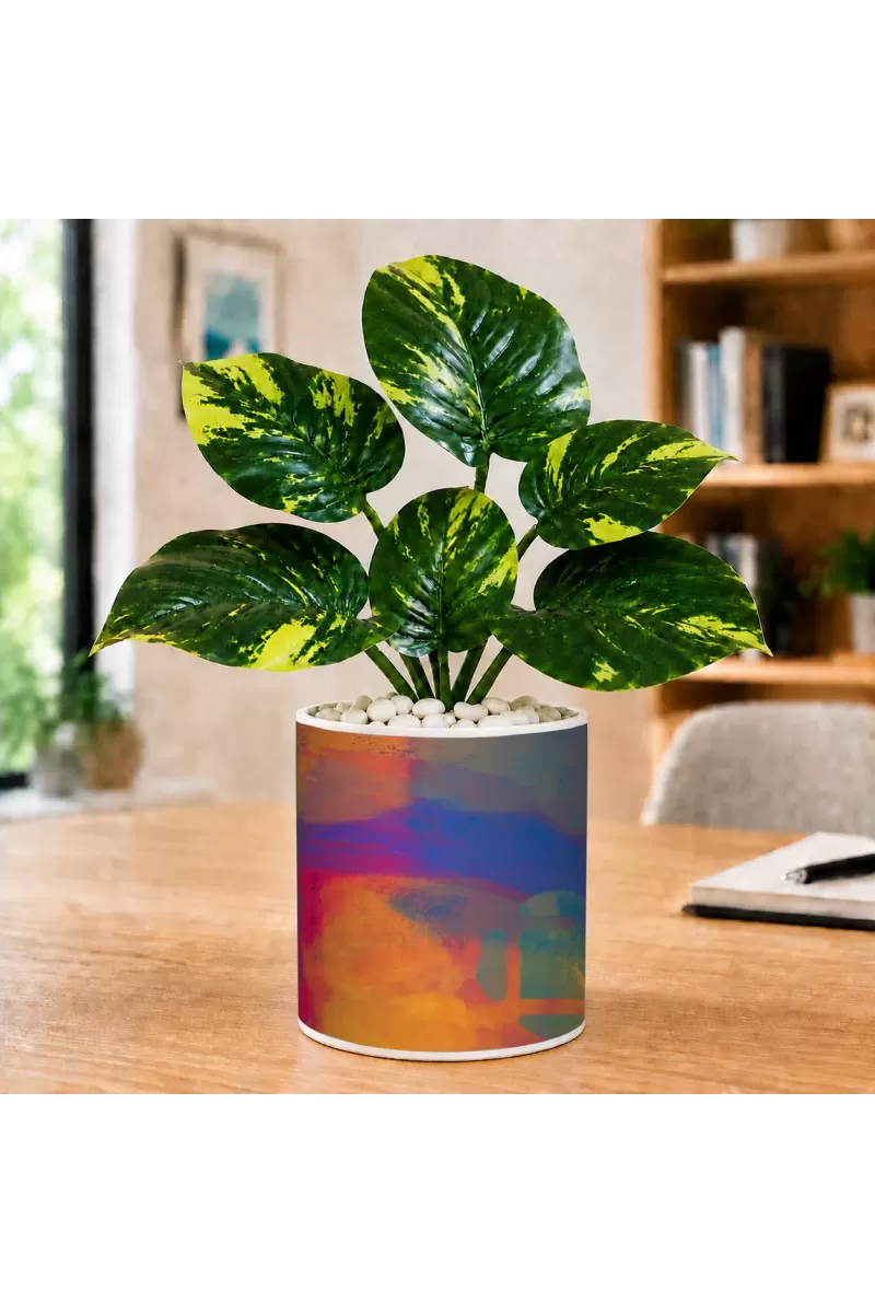Artificial Tree Ceramic Photo Pot With White Stones 3x4 Inch (F165927)