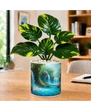 Artificial Tree Ceramic Photo Pot With White Stones 3x4 Inch (F165929)