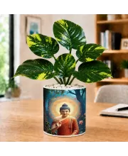 Artificial Tree Ceramic Photo Pot With White Stones 3x4 Inch (F165931)