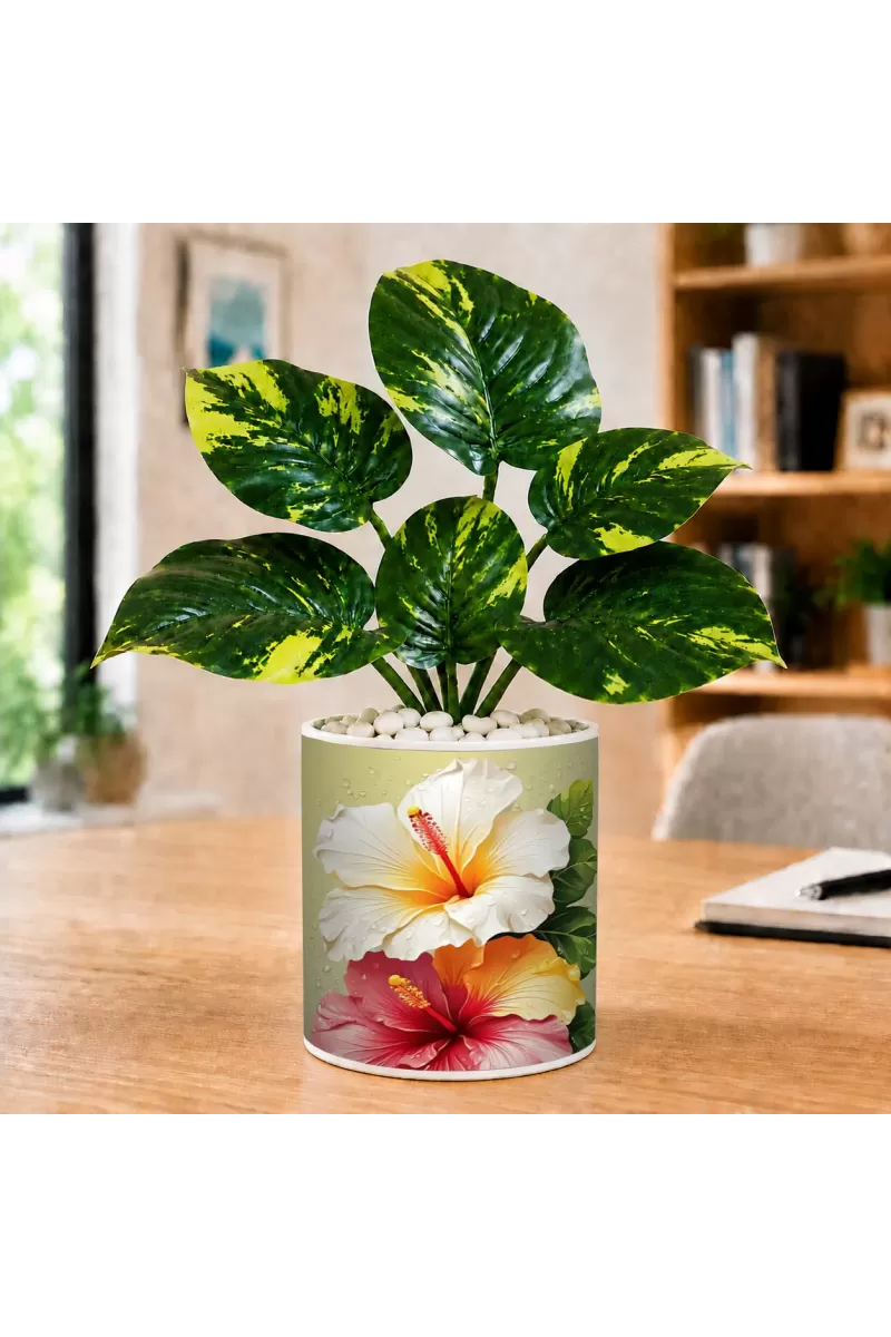 Artificial Tree Ceramic Photo Pot With White Stones 3x4 Inch (F165932)