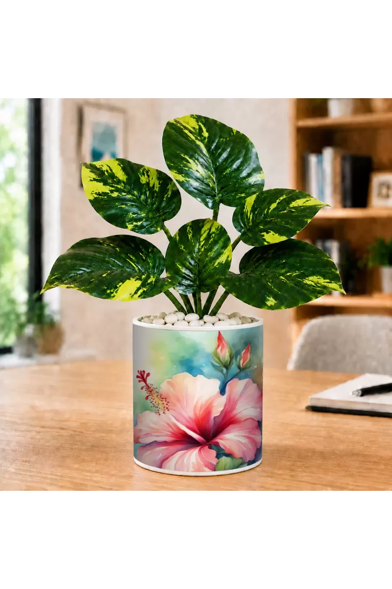 Artificial Tree Ceramic Photo Pot With White Stones 3x4 Inch (F165933)
