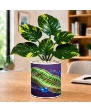 Artificial Tree Ceramic Photo Pot With White Stones 3x4 Inch (F165934)