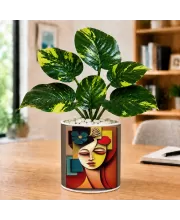 Artificial Tree Ceramic Photo Pot With White Stones 3x4 Inch (F165937)