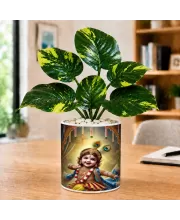 Artificial Tree Ceramic Photo Pot With White Stones 3x4 Inch (F165938)