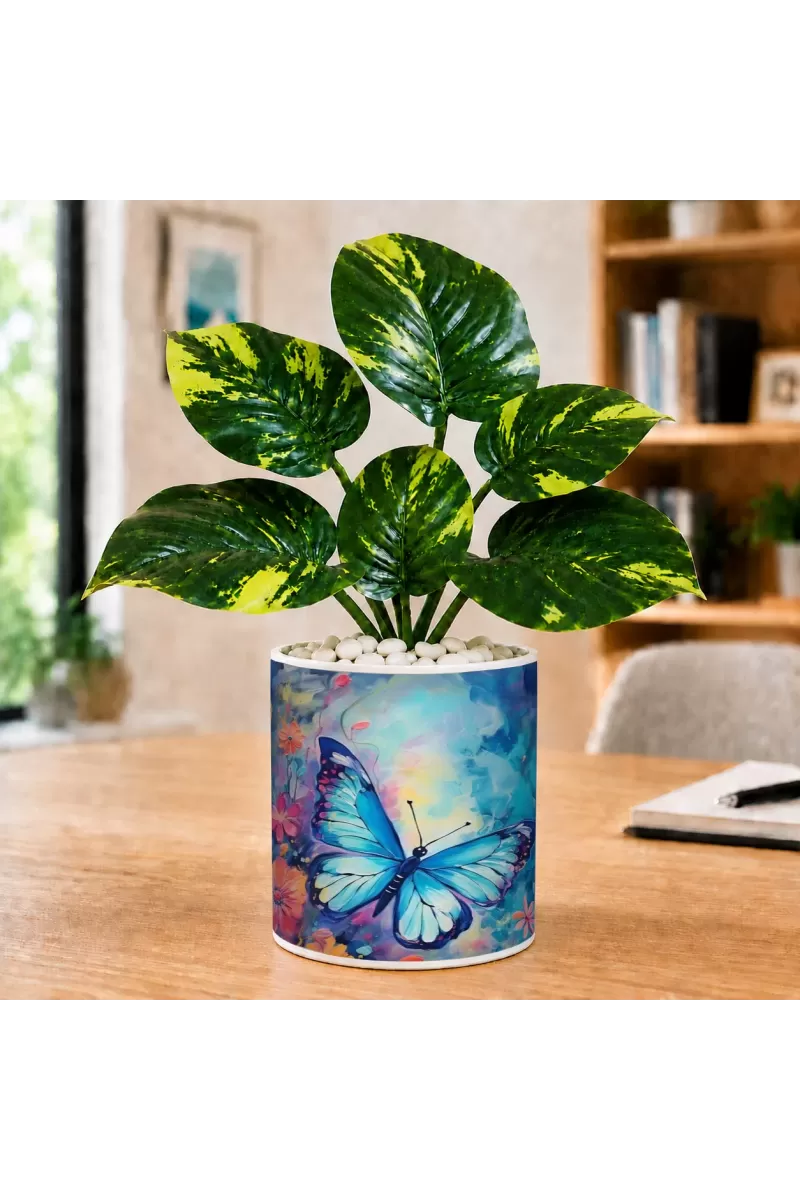 Artificial Tree Ceramic Photo Pot With White Stones 3x4 Inch (F165940)