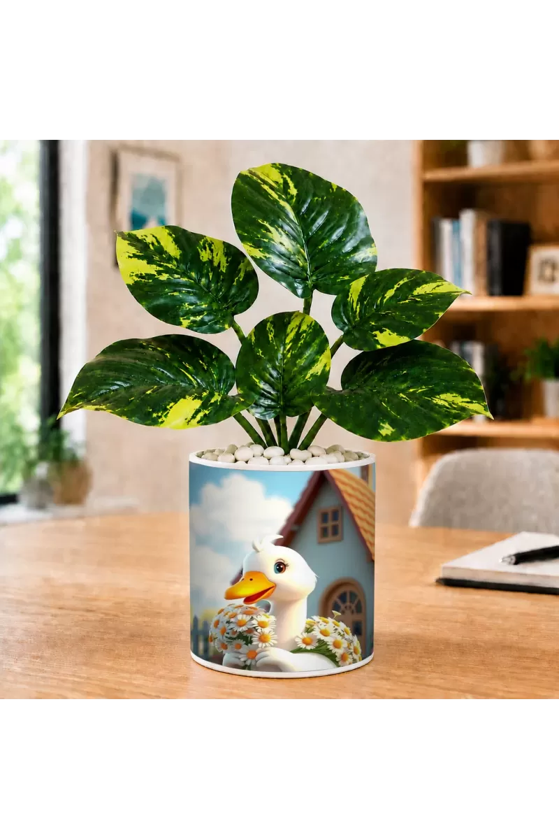 Artificial Tree Ceramic Photo Pot With White Stones 3x4 Inch (F165942)