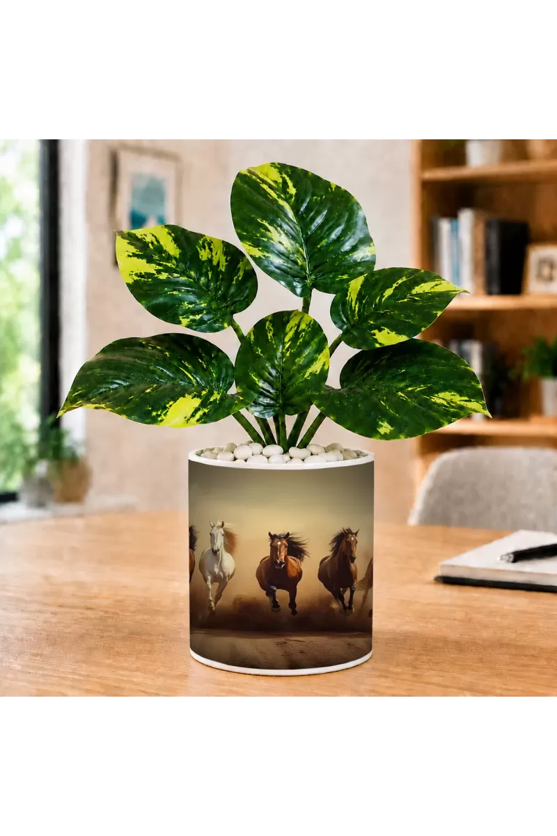 Artificial Tree Ceramic Photo Pot With White Stones 3x4 Inch (F165944)