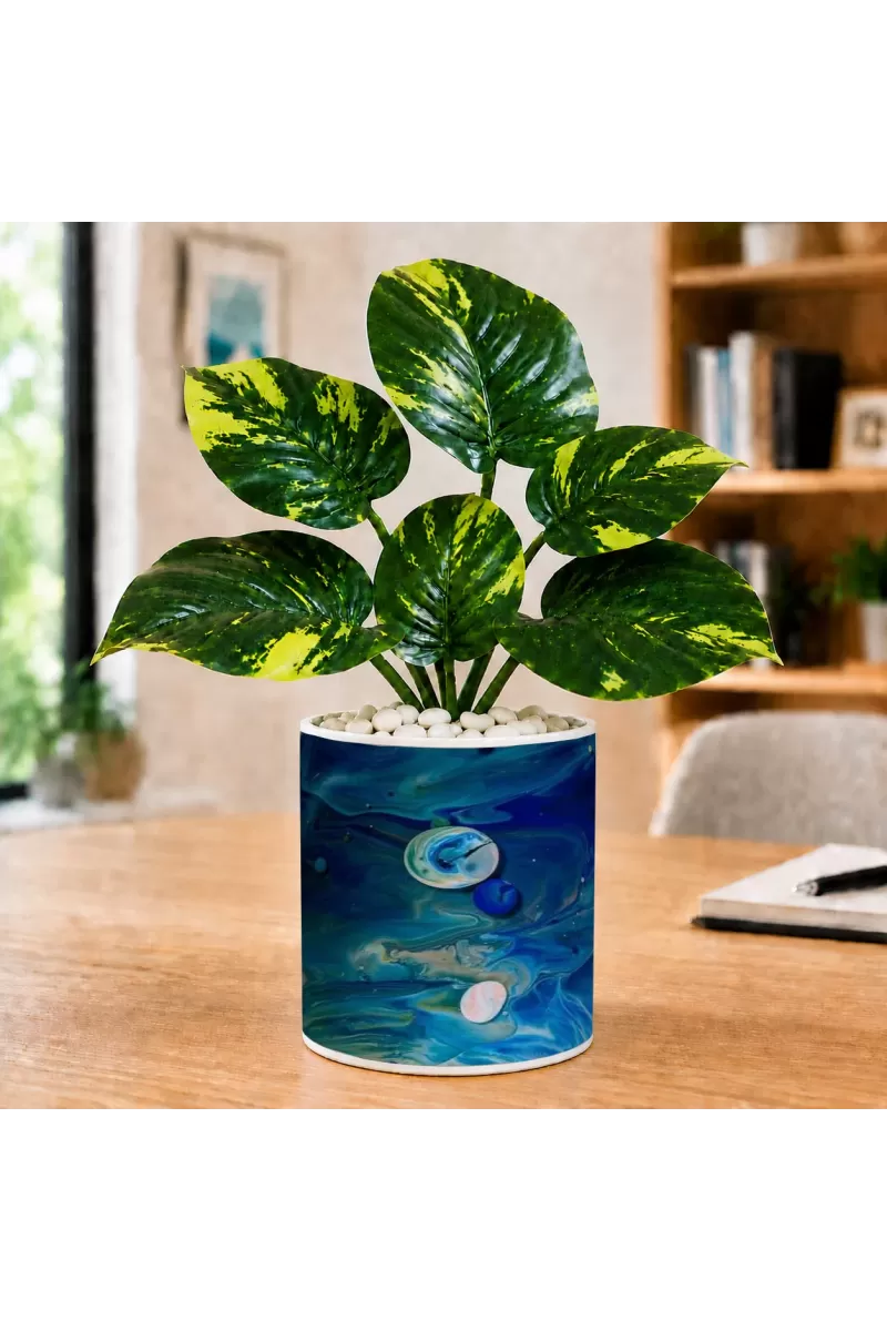Artificial Tree Ceramic Photo Pot With White Stones 3x4 Inch (F165950)