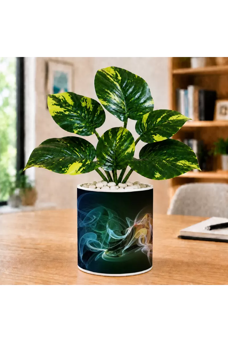 Artificial Tree Ceramic Photo Pot With White Stones 3x4 Inch (F165951)