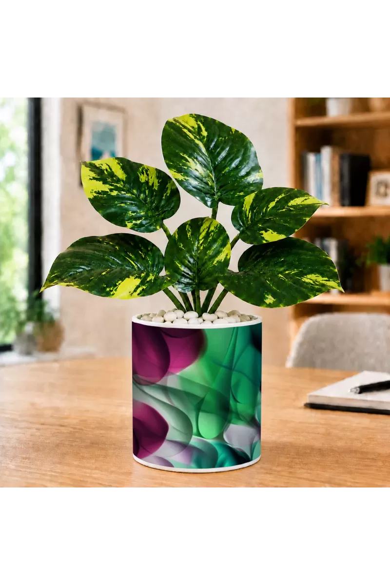 Artificial Tree Ceramic Photo Pot With White Stones 3x4 Inch (F165954)