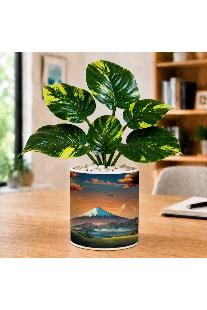 Artificial Tree Ceramic Photo Pot With White Stones 3x4 Inch (F165955)
