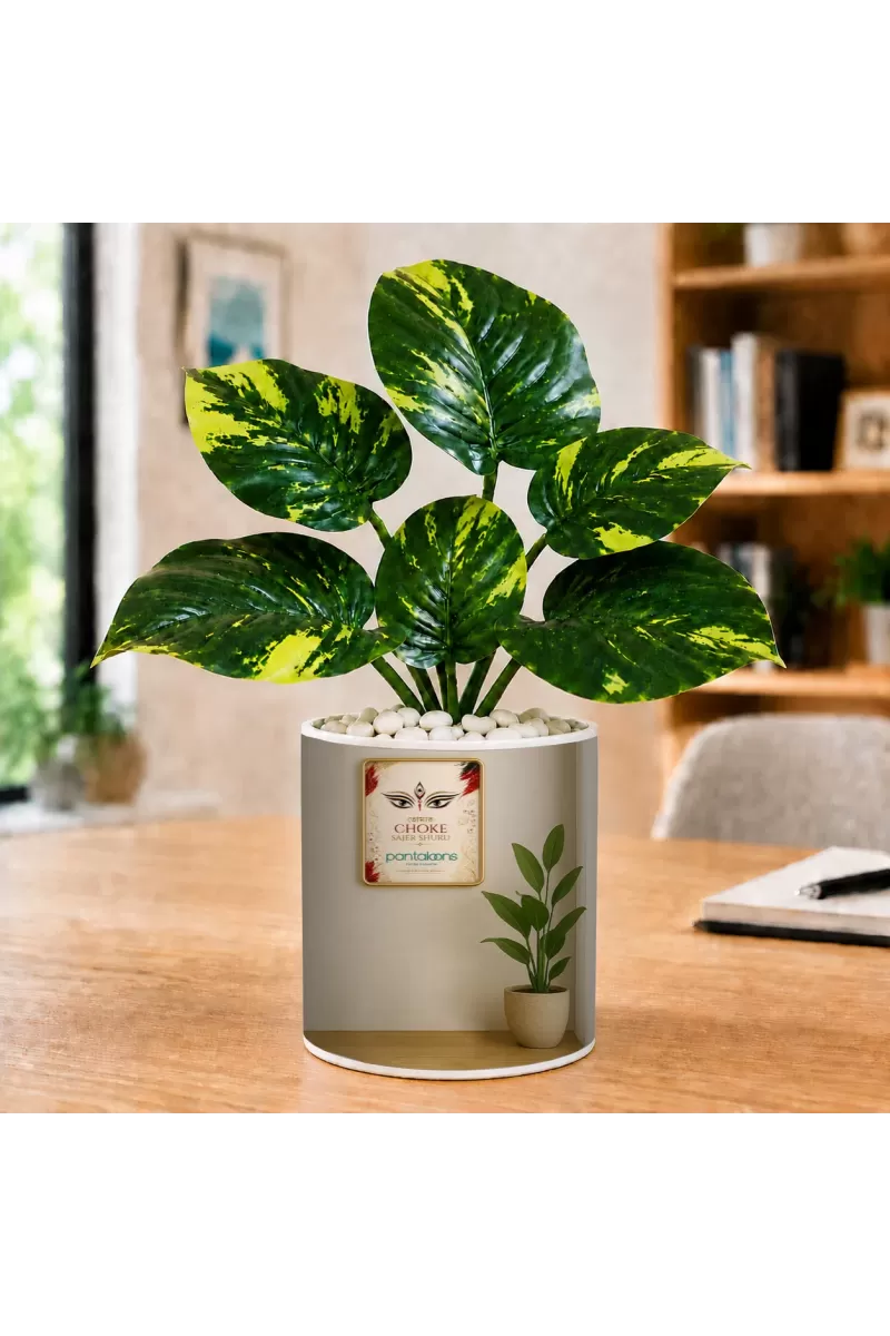 Artificial Tree Ceramic Photo Pot With White Stones 3x4 Inch (F165956)