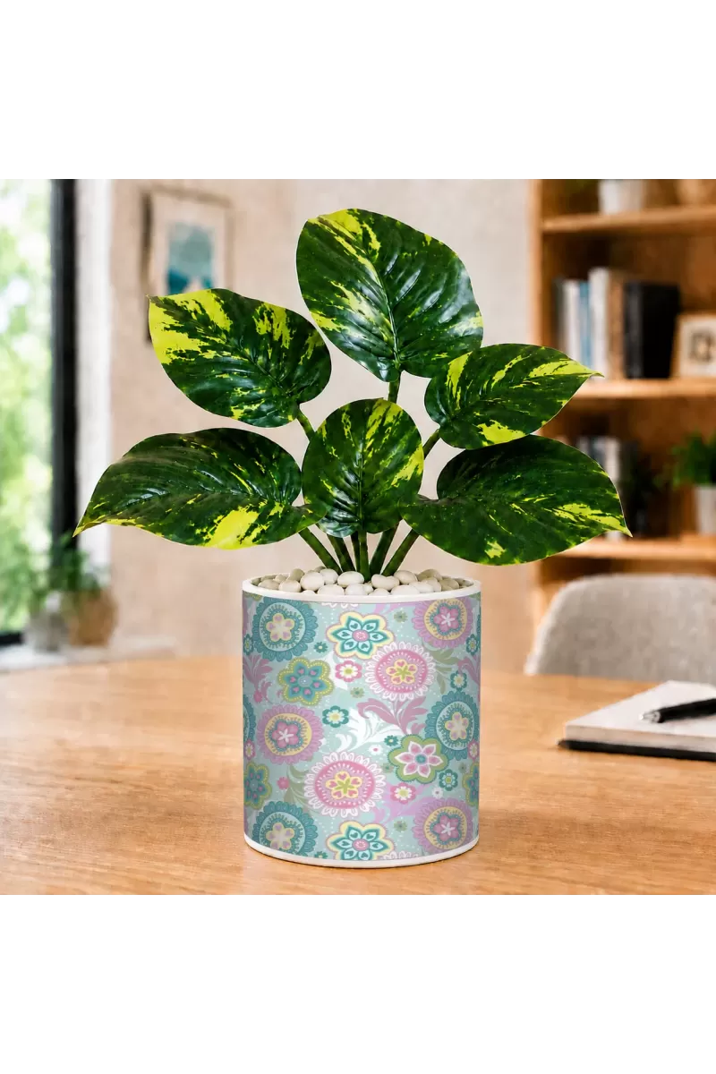 Artificial Tree Ceramic Photo Pot With White Stones 3x4 Inch (F165957)