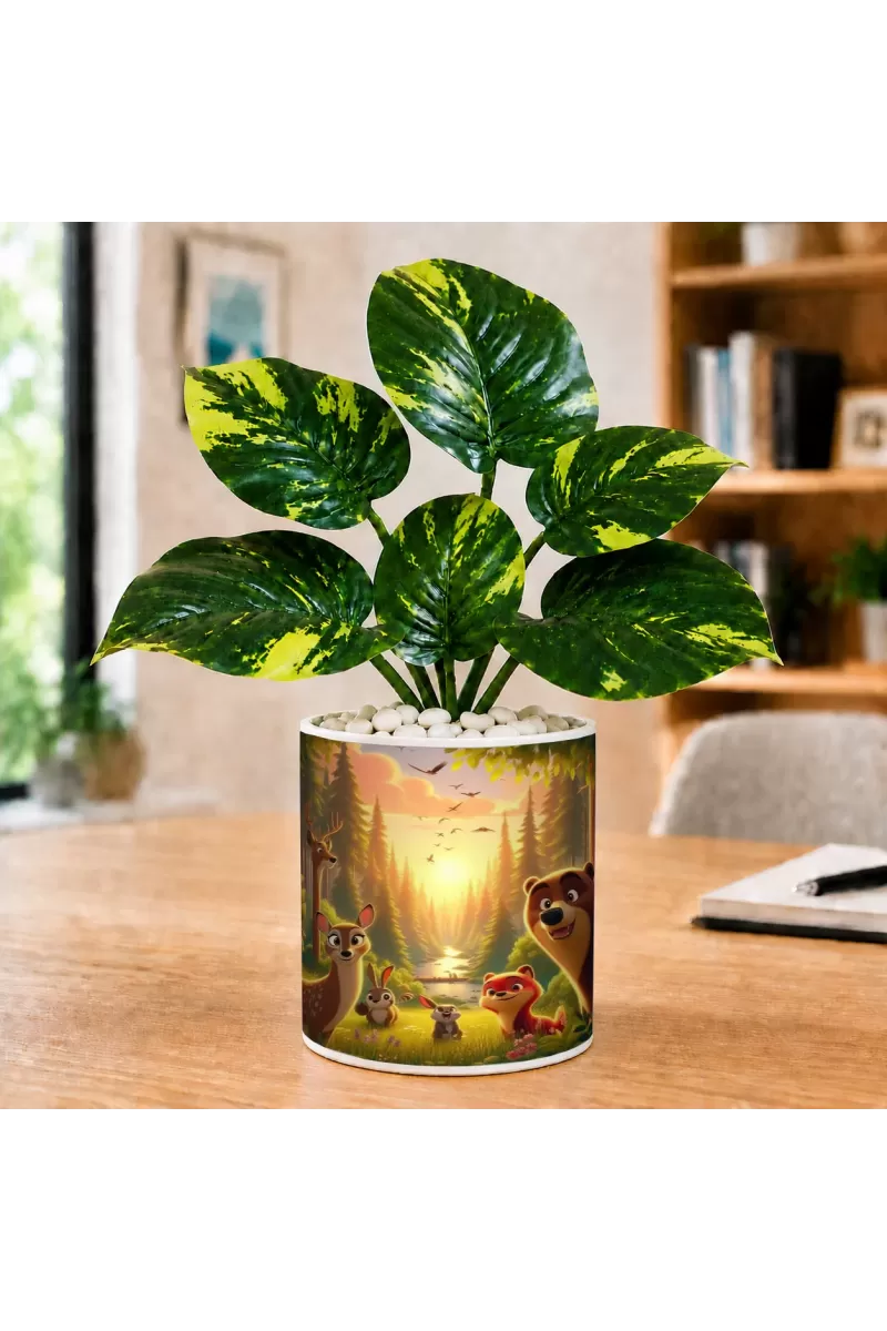 Artificial Tree Ceramic Photo Pot With White Stones 3x4 Inch (F165961)