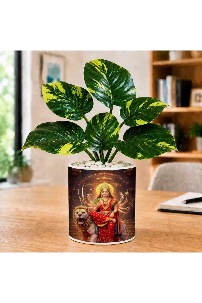 Artificial Tree Ceramic Photo Pot With White Stones 3x4 Inch (F165965)