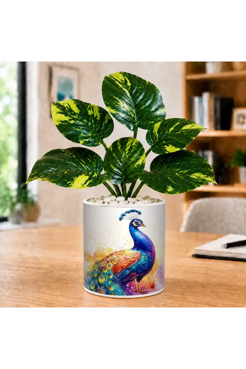 Artificial Tree Ceramic Photo Pot With White Stones 3x4 Inch (F165966)