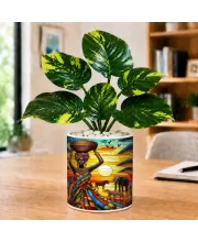Artificial Tree Ceramic Photo Pot With White Stones 3x4 Inch (F165967)