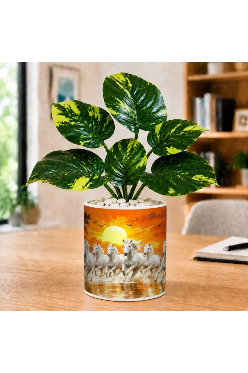 Artificial Tree Ceramic Photo Pot With White Stones 3x4 Inch (F165969)