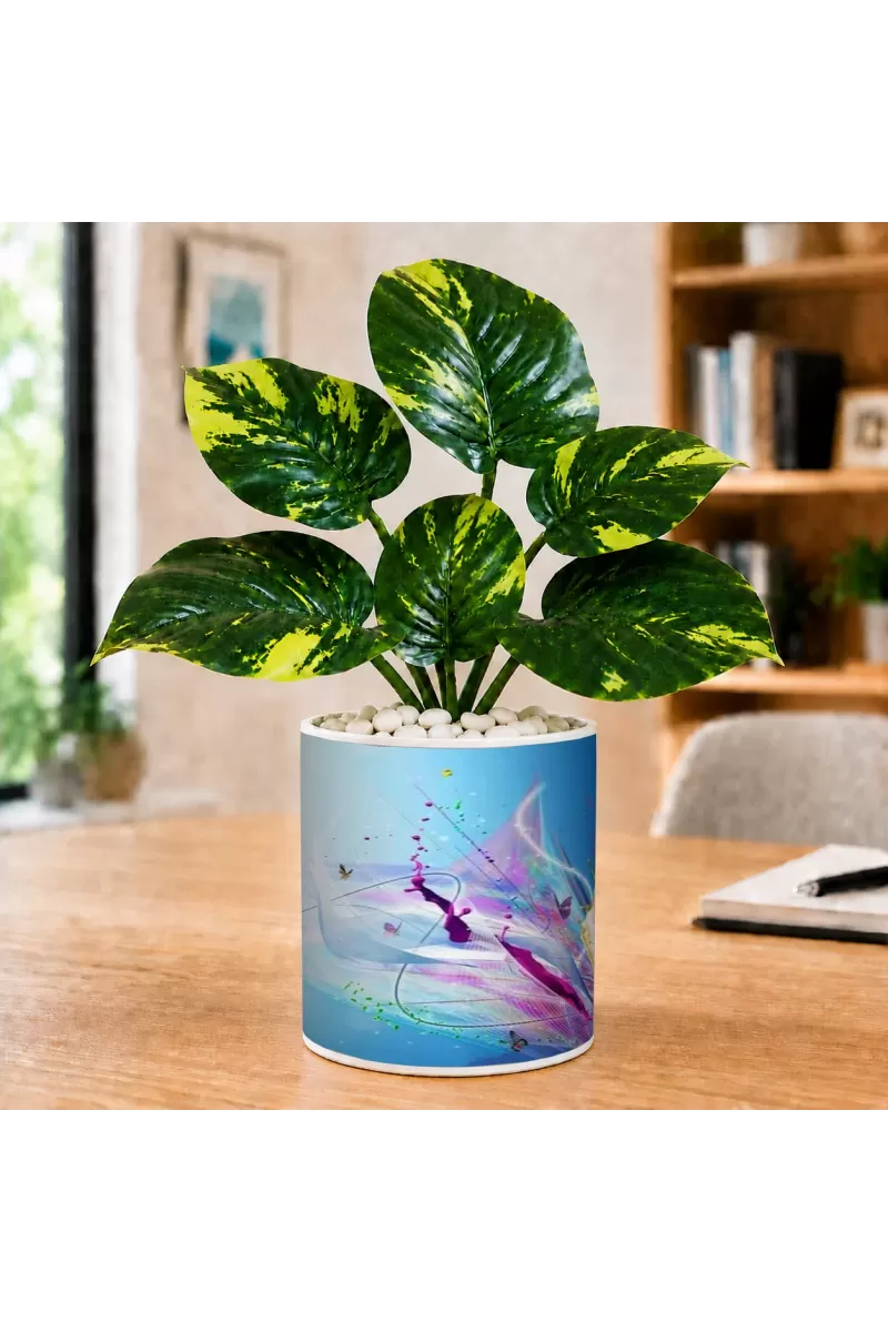 Artificial Tree Ceramic Photo Pot With White Stones 3x4 Inch (F165970)