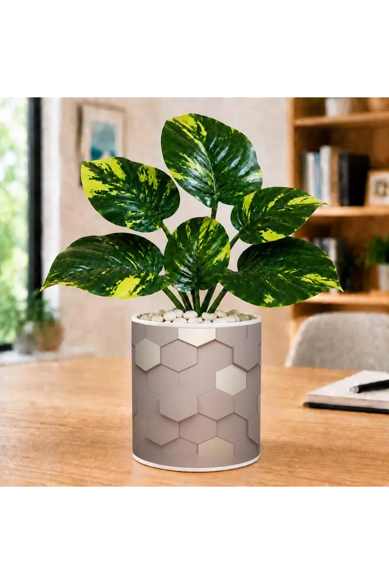 Artificial Tree Ceramic Photo Pot With White Stones 3x4 Inch (F165971)