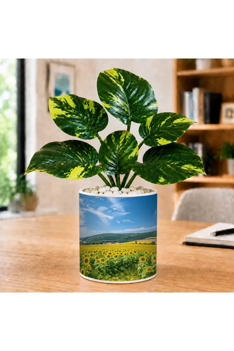 Artificial Tree Ceramic Photo Pot With White Stones 3x4 Inch (F165972)