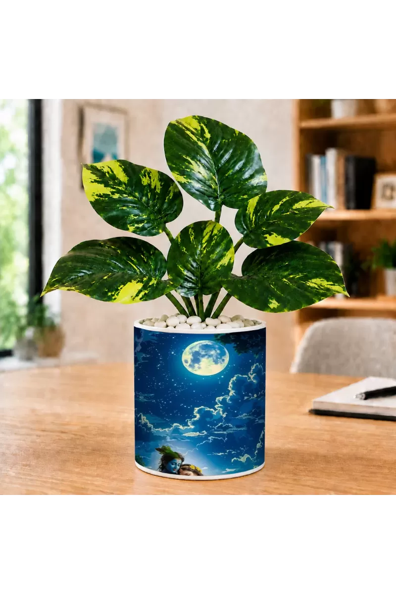 Artificial Tree Ceramic Photo Pot With White Stones 3x4 Inch (F165973)