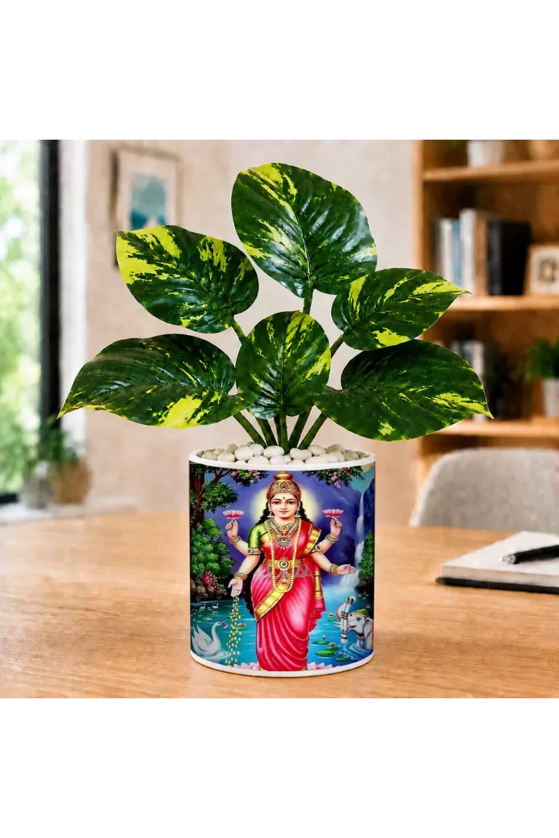 Artificial Tree Ceramic Photo Pot With White Stones 3x4 Inch (F165977)