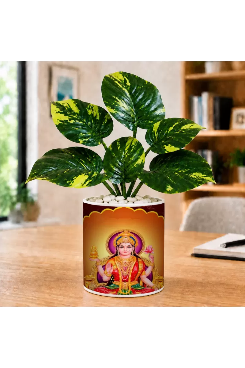 Artificial Tree Ceramic Photo Pot With White Stones 3x4 Inch (F165983)