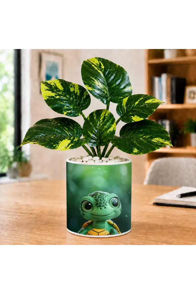 Artificial Tree Ceramic Photo Pot With White Stones 3x4 Inch (F165984)