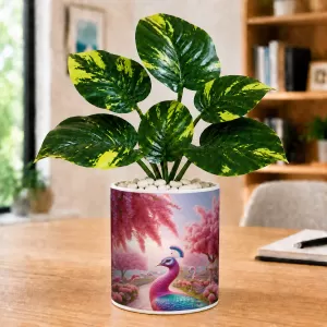 Artificial Tree Ceramic Photo Pot With White Stones 3x4 Inch (F165999)