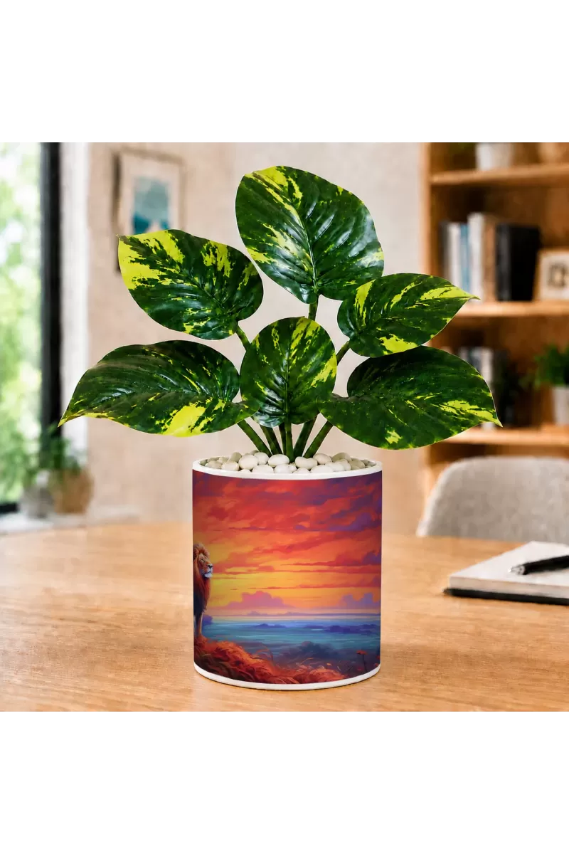 Artificial Tree Ceramic Photo Pot With White Stones 3x4 Inch (F166001)