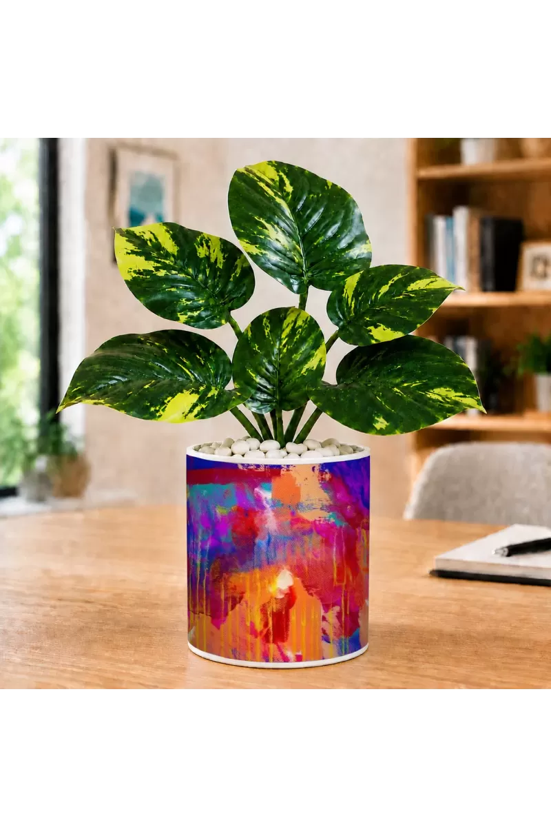 Artificial Tree Ceramic Photo Pot With White Stones 3x4 Inch (F166002)